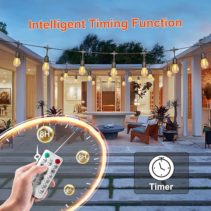 100FT Solar String Lights Outdoor Waterproof with Remote Control Solar Patio Lights 30+2 shatterproof LED E26 S14 | Lumora