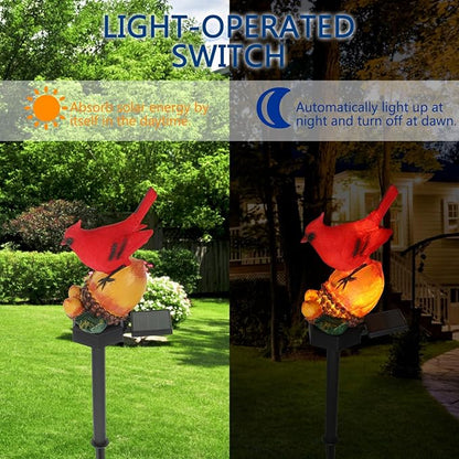 Didiseaon Red Cardinal Yard Stake, Solar Cardinal Garden Decor Bird Figurine with Nuts Solar Light Outdoor Stake Patio Yard Lawn Porch LED Pathway Christmas Decorations