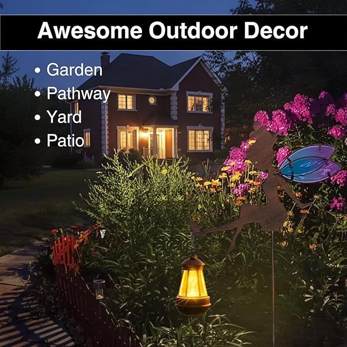 Solar Fairy Garden Statue Floral Figurine Light, Outdoor Sculpture Decor for Patio Yard Lawn, Festival Gift