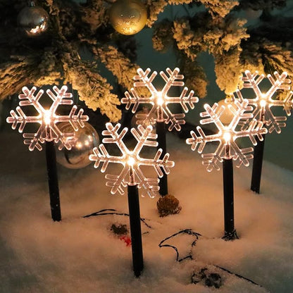 Solar Christmas Snowflake Led Pathway Lights Waterproof for Lawn Yard Walkway Garden Decor Christmas Home Decoration Warm White Landscape Light - 5 Pack