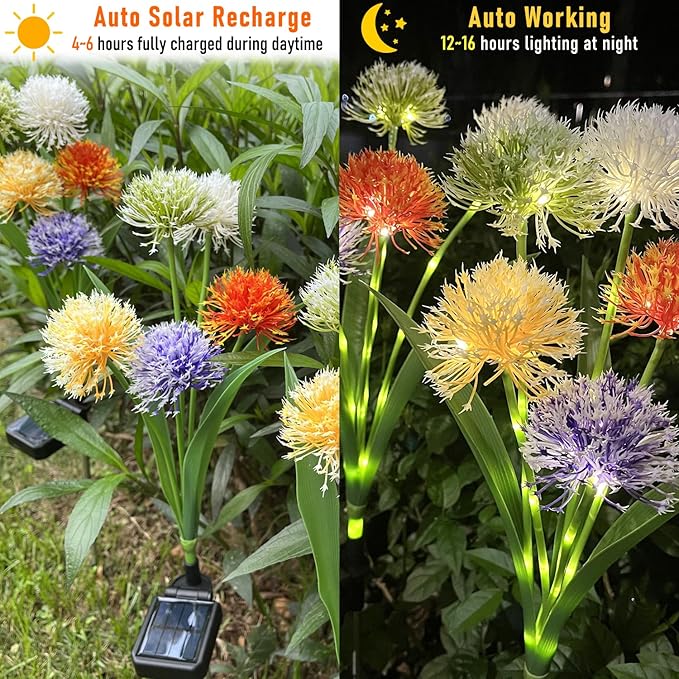 Solar Lights for Outside Waterproof,Outdoor Garden Light Yard Patio Pathway Decoration w High Flexibility Iron Wire, Dandelion Light for House Landscape Lighting/Pathway/Yard Décor