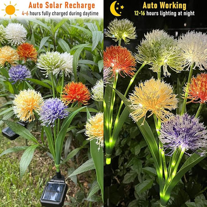 Solar Lights for Outside Waterproof,Outdoor Garden Light Yard Patio Pathway Decoration w High Flexibility Iron Wire, Dandelion Light for House Landscape Lighting/Pathway/Yard Décor