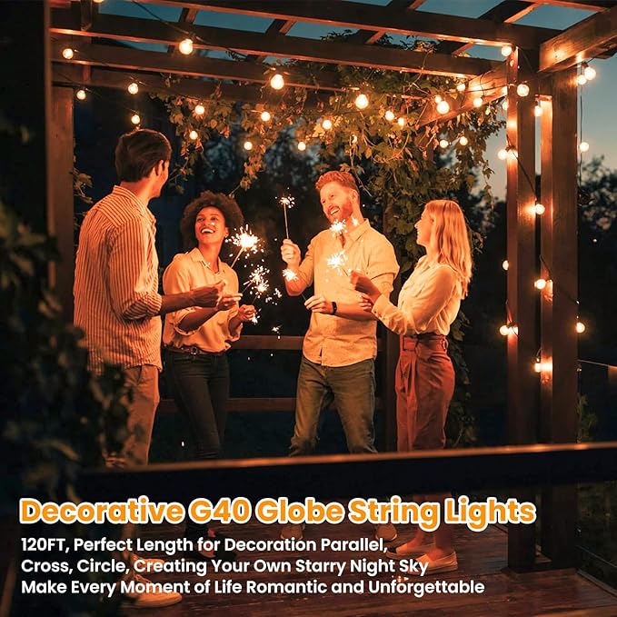 Bosceos 120FT Outdoor G40 LED Globe String Lights Dimmable Waterproof Shatterproof Light Strings with 60 Bulbs | Lumora