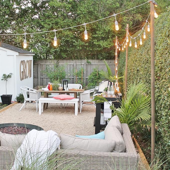 Mlambert White Cord 96FT Outdoor String Lights with 30+3 LED Plastic Bulbs, Dimmable Waterproof Shatterproof Linkable Patio Light for Pergola Backyard