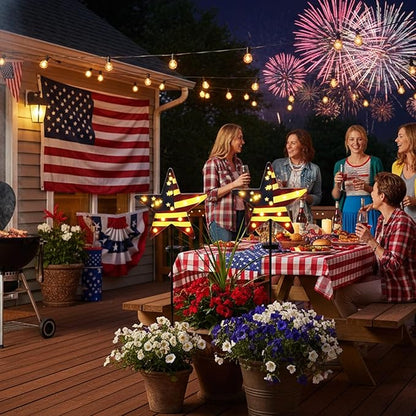 Garden Solar Lights 4th of July Decorations 3D Metal Stars for Outside with 11 Vintage Bulbs, Memorial Day Decorations American Flag Lights Patriotic Decor Outdoor Solar Pathway Light 46.5”