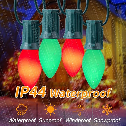 C7 LED Christmas Lights, 25Ft C7 Red Green Ceramic String Lights with 27 Red Green Bulbs, LED Vintage Christmas Lights for Christmas Tree Decor Patio, 0.6 Watt E12 Candelabra Base