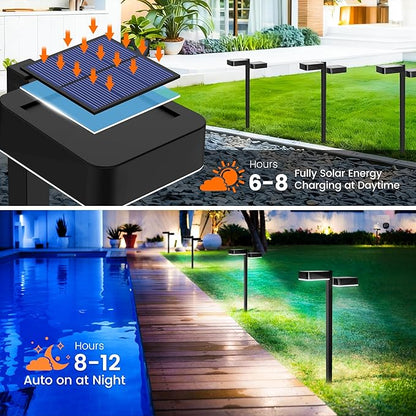 Solar Pathway Lights Outdoor Waterproof，4 Pack with 8 Head Modern Solar Lights, 2 Modes(Warm/Cold White) for Walkway,Yard,Patio,Driveway,Outside,Decor