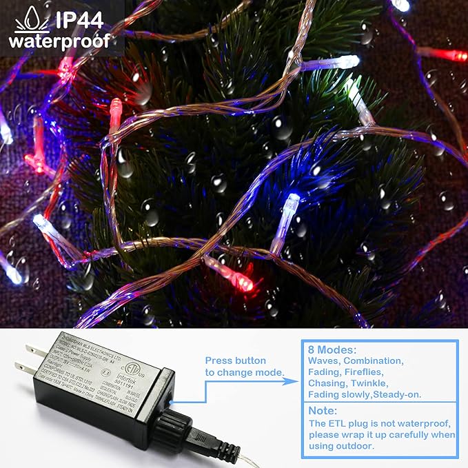 4th of July Decorations Patriotic Decor Lights, Red White and Blue String Lights Indoor, 200LED 66FT Outdoor, 8 | Lumora
