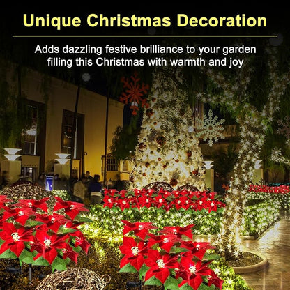 Aolyty Solar Garden Lights, IP65 Waterproof Solar Flowers Lights Landscape Lighting Simulation Poinsettia LED Light for Pathway, Garden, Patio, Yard, Lawn Outdoor Decorative (2 Pack)
