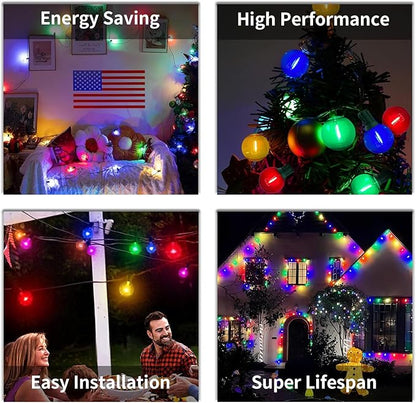 25FT Outdoor String Lights Connectable, Waterproof Multicolor LED Globe G40 Christmas Lights for Patio Xmas Tree Roof Holiday Party Decor