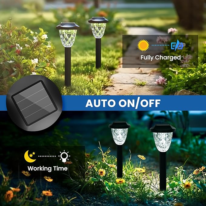 GIGALUMI 10 Pack Solar Lights Outdoor, Solar Pathway Lights with Great Pattern, Waterproof Auto On/Off Light for Outside Yard Garden Walkway Driveway Lawn Pathway