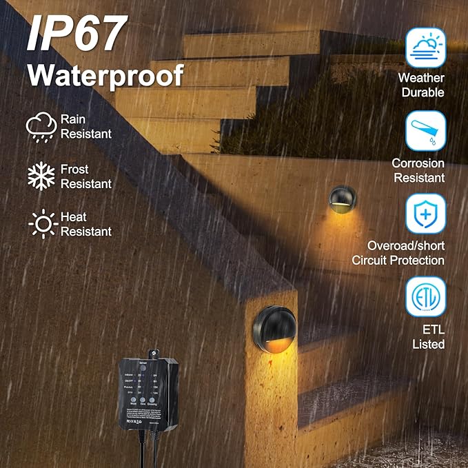Low Voltage LED Deck Lights kit with Transformer Timer and Photocell Sensor, IP67 Waterproof Fence Lights, Warm | Lumora