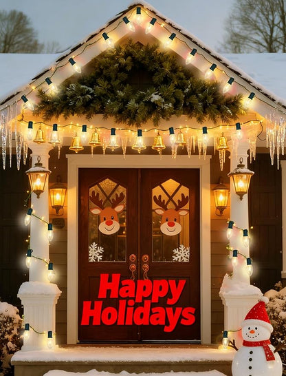C9 Clear Christmas Lights, 25Ft Vintage Outdoor String Lights with 26 C9 Clear Bulbs, Hanging Christmas Roofline Lights for Outdoor Halloween Christmas Patio, Cafe, Party Decor- Green