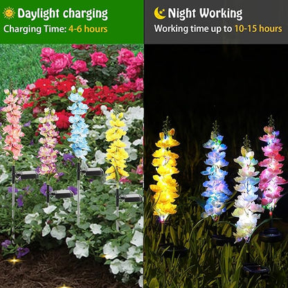 Solar Delphinium Flowers Lights Waterproof Color Lights Upgraded Solar Panel 2 Light Modes Solar Waterproof LED Solar Lights Outdoor for Yard Garden Lawn Pathway Decoration (8)
