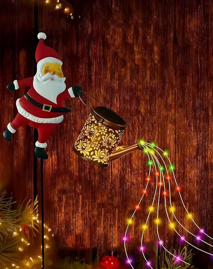 Christmas Santa Solar Kettle Lights Garden Lawn Decorative Lights, 2026 New Hanging Metal Solar Santa Claus Watering Can with LED Light for Pathway Patio(Warm White Lights)