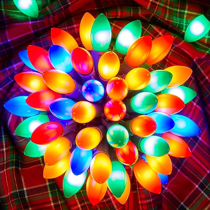 Vintage C9 LED Christmas Lights Outdoor, 100 Feet C9 String Light with 100 Shatterproof Bulbs, Waterproof Connectable Commercial Christmas Tree Lights for Outside Roofline Patio Decor, Multicolor
