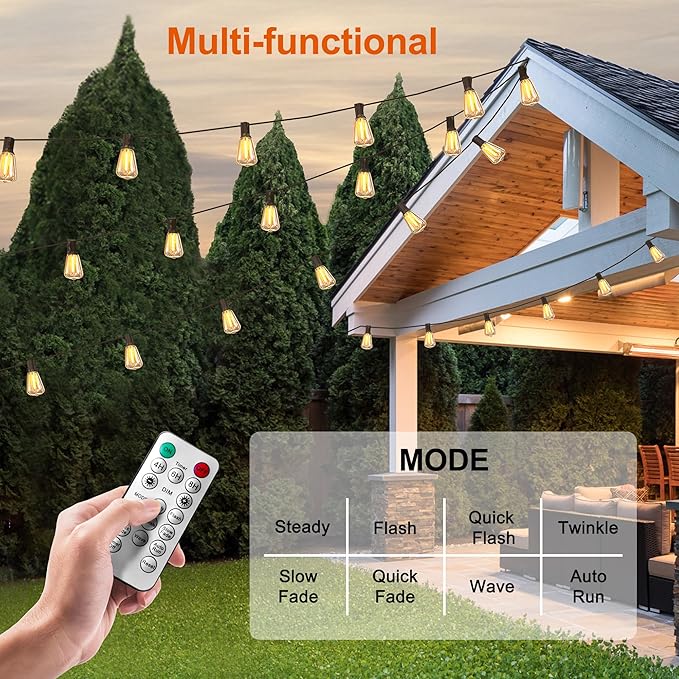 100FT Solar String Lights Outdoor Waterproof with Remote Control Solar Patio Lights 30+2 shatterproof LED ST38 | Lumora