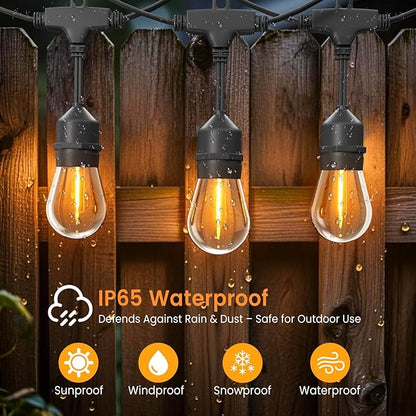 72ft Outdoor String Lights with Remote & Dimmer,36+2 Commercial Grade IP65 Waterproof Bulbs, 2700K Warm White,3 Lighting Modes & Timer,Includes 40 Cable Ties for Patio,Garden, Party