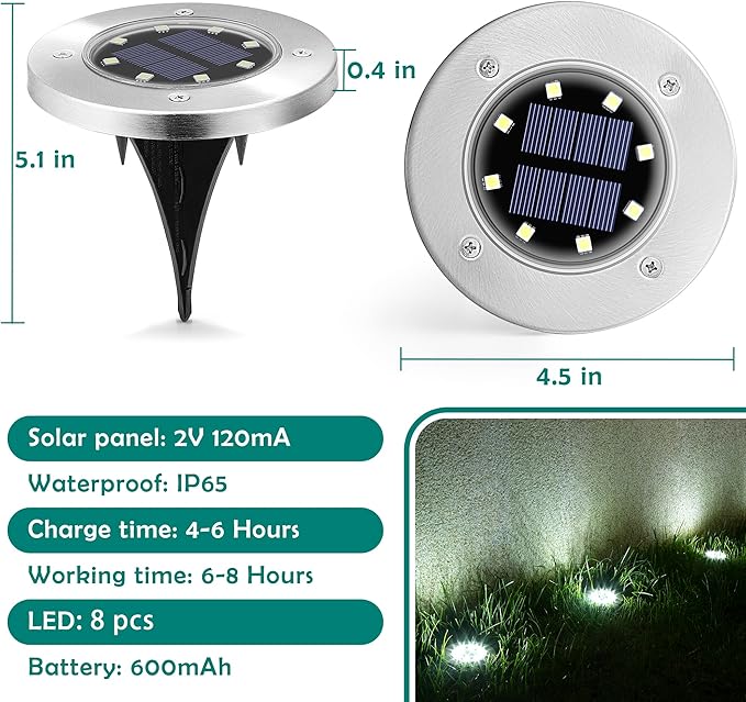 16 Pack Solar Lights Outdoor, 8 LED Solar Powered Ground Lights Waterproof Garden Landscape Lighting for Yard Deck | Lumora
