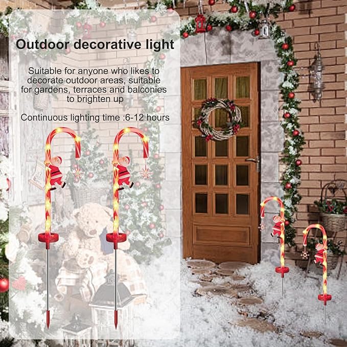 Christmas Outdoor Decorations, 2PCS 8LED Solar Candy Cane Lights, 28 Inch Waterproof Candy Cane Christmas Decorations for Garden Lawn Yard Pathway Patio, Christmas Outdoor Decorations