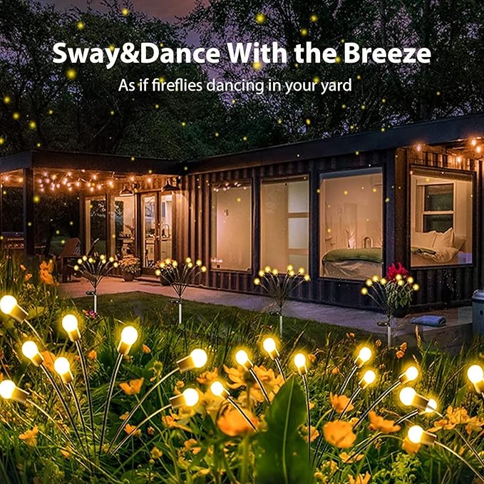 10-Pack Solar Garden Lights, 80 LED Solar Lights Outdoor for Garden Decor, Waterproof Firefly Light Outdoor (Sway | Lumora