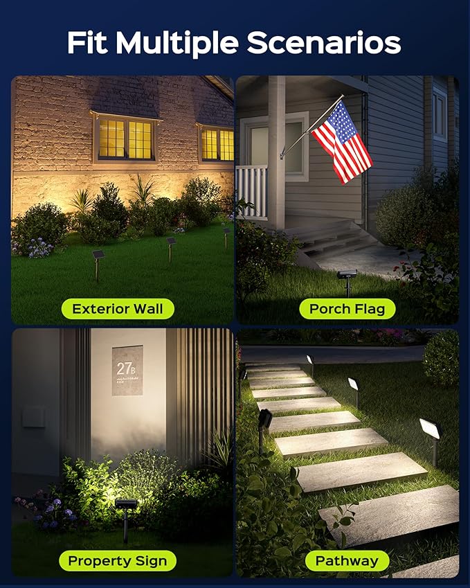JACKYLED Solar Spot Lights Outdoor, 84-LED Solar Spotlights with 10ft Cord, 5 Lighting Modes, IP65 Waterproof | Lumora