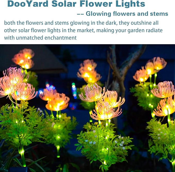 Solar Garden Lights, Solar Flowers Lights with Glowing Flowers & Stems, Upgraded Solar Panel, Outdoor Lights for Garden Decoration,Yard Decor and Gift for Mother (4 Pack)