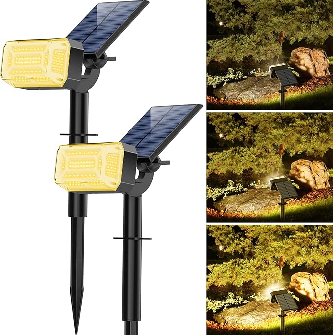 102 LED Solar Spot Lights Outdoor Waterproof IP65, Adjustable Landscape Spotlights, [2 Pack/4 Modes] Auto On/Off | Lumora