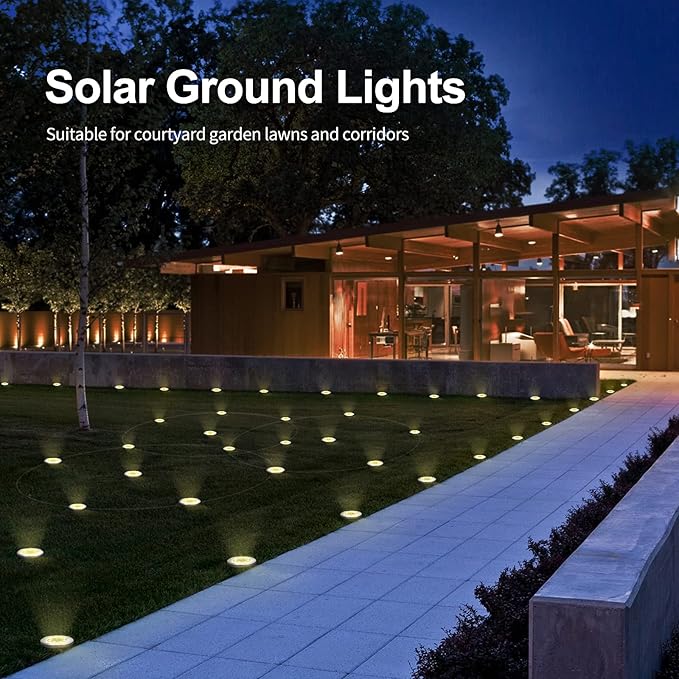 Pozzolanas 12 Pack Solar Ground Lights - 8 LED, Warm White, In-Ground Landscape Lights for Pathway, Yard, Walkway | Lumora