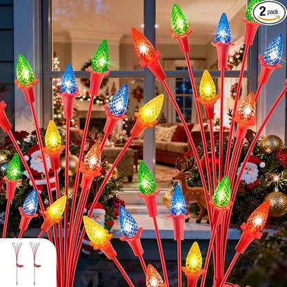 2 Packs Christmas Berry Solar Garden Light with Multiple Colors, Auto ON/Off Solar Lights Outdoor Swaying in The Wind, Christmas Decorating Outdoor Yard Light for Pathway, Pond, Courtyard