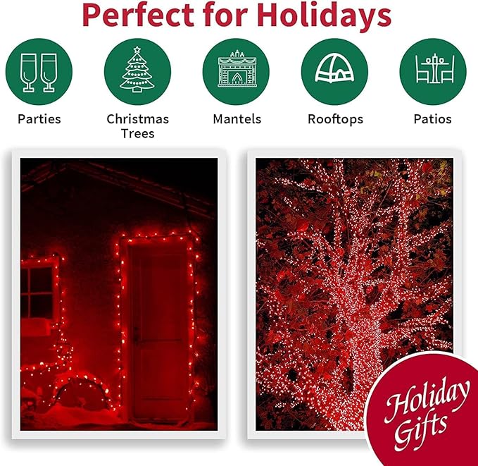 LAMPHOME Red Valentines Day Decor Lights,150 Count 31.9FT Mini Valentine's Lights,Red Christmas String Fairy Lights | Lumora