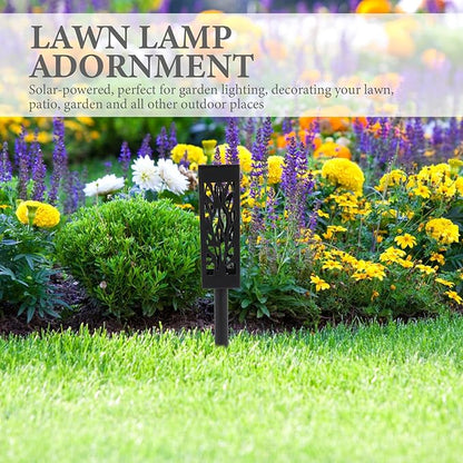 2 Pcs Solar Garden Path Lights Hollow-Out LED Lawn Lamps Warm White Outdoor Yard In-ground Decorative Lighting for Walkways and Patios
