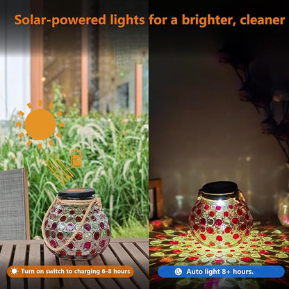 Mosaic Solar Lights Outdoor,Garden Hanging Camping Lanterns Lamp Waterproof, Solar-Powered Led Light for Women Mom Grandma Yard Patio Lawn Pathway Porch Garden Birthday Chrismas Party Décor