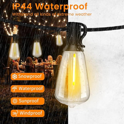 LED Outdoor String Lights 100ft ST38 Waterproof Patio Lights with 50 Vintage Shatterproof Bulbs(3 Spare), Dimmable Outside Hanging Edison String Lights for Backyard Porch Balcony Decor, Warm White