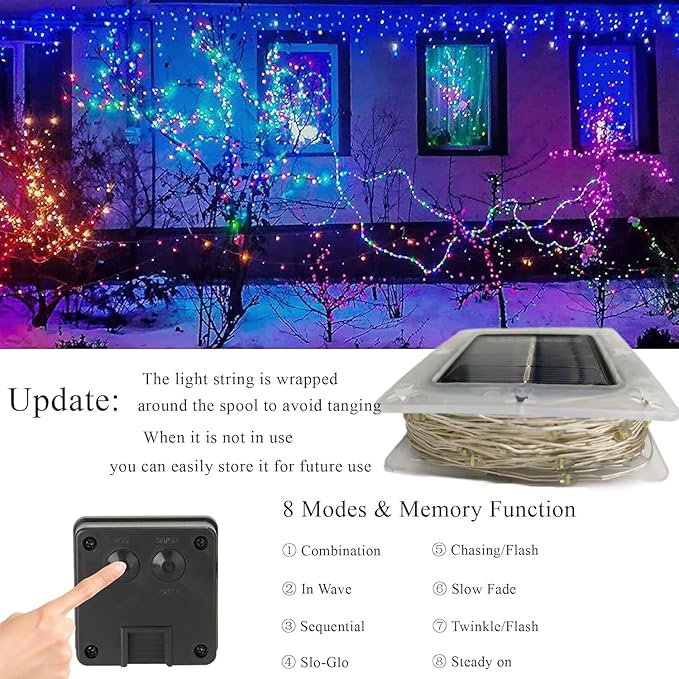 Lomotech Solar String Lights Outdoor - 2 Pack Total 66ft 200LED Solar Fairy Lights Waterproof 8 Modes Twinkle | Lumora