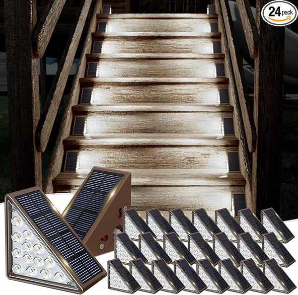Solar Step Lights for Outside, 24-Pack Waterproof IP67 Deck Lights for Staircase, Patio, Front - Outdoor Path Light | Lumora
