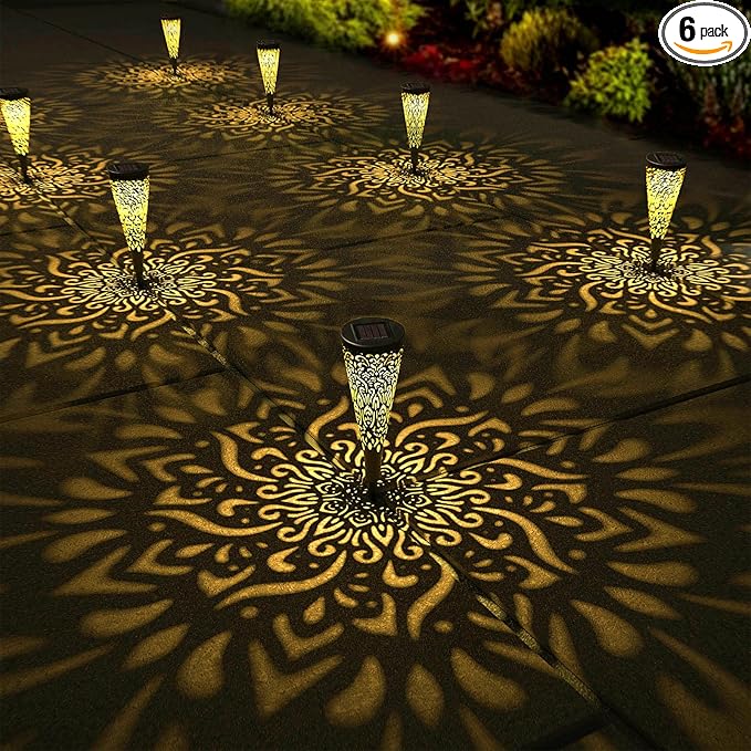 6 Pack Solar Lights Outdoor Garden Decorative Solar Garden Lights with Warm Light Waterproof Solar Pathway Landscape Lights for Path Patio Backyard Walkway Yard Lawn Decor (Black, 6Pcs)