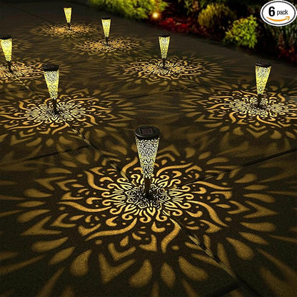 6 Pack Solar Lights Outdoor Garden Decorative Solar Garden Lights with Warm Light Waterproof Solar Pathway Landscape Lights for Path Patio Backyard Walkway Yard Lawn Decor (Black, 6Pcs)