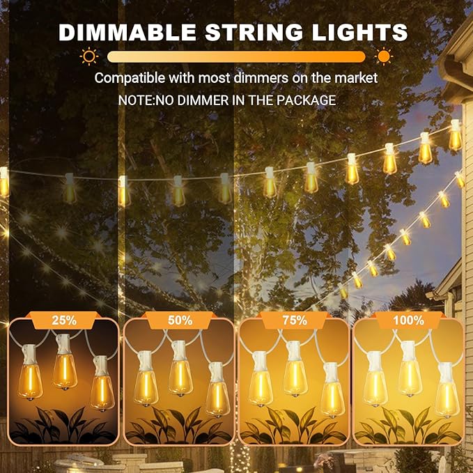 LAMPHOME Outdoor String Lights, 26FT Patio Lights with 12+1 ST38 LED Edison Bulbs (1 Spare), Connectable String | Lumora