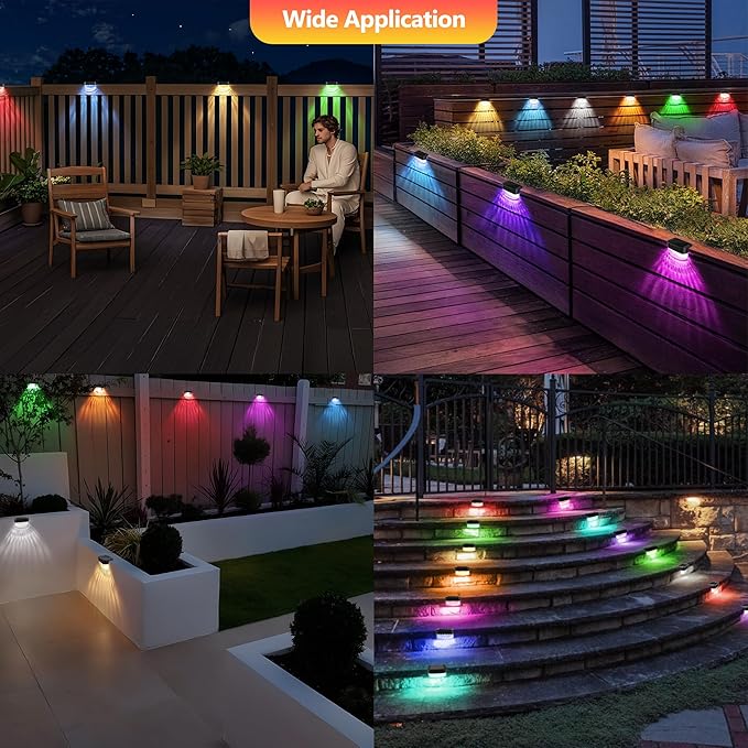 BrizLabs Solar Fence Lights, 12 Pack RGB & Warm White & 11 Colors Changing LED Solar Deck Lights with IP65 Waterproof, Outdoor Step Light Patio Fence Lighting for Patio Yard Pool Railing Garden Fence