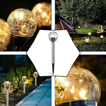 4Pack Solar Glass Crackle Ball Pathway Light Outdoor Waterproof Solar Garden Path Lights Landscape Lighting Decoration (Warm White)