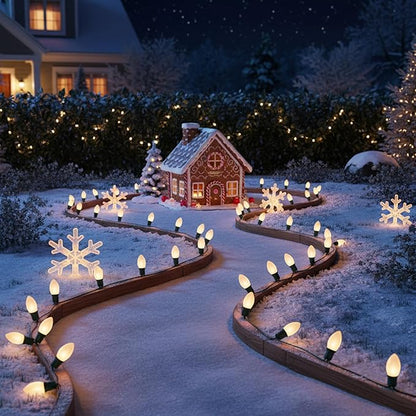 25 FT C9 Frosted Christmas Lights,Warm White Outdoor Light with 26 Bulbs(1 Spare), C9/ E17 Base,Old Fashioned Christmas Lights for Roofline, Yard, Garden, Wedding Decorations