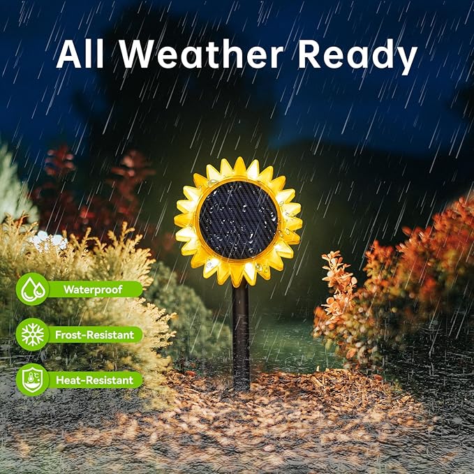 HUYIENO Solar Lights Outdoor Garden Decor Sunflower Waterproof Pathway Fence Lighting Ground/Wall Mounting 2 in 1 for Garden,Patio,Yard Decoration