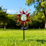 Solar Lights Outdoor Waterproof Red Sun Metal Crackle Glass Stake Decorative for Outside,Yard,Lawn,Patio,Walkway | Lumora
