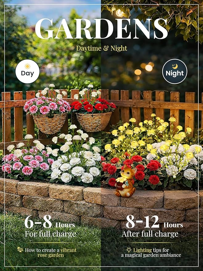 GIGALUMI Solar Lights Outdoor for Garden Decor, 4 Pack Solar Flower Lights Waterproof, 2 Lighting Modes 28 Carnation Flowers for Pathway,Yard, Patio Decoration, Gardening Gifts for Women (White)