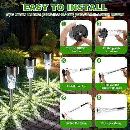 50 Pack Solar Pathway Lights Outdoor Bulk, Stainless Steel LED Path Lights, Weather Resistant Solar Stake Light with Auto On/Off Sensor for Lawn, Patio, Driveway, Walkway, Garden Path