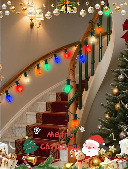 Multicolor C9 Christmas Lights Ceramic, C9 25Ft Vintage Incandescent String Lights with 27 Opaque Bulbs (2 Spare) for Christmas Tree Patio Roofline Outdoor Indoor Holiday Xmas Decorations