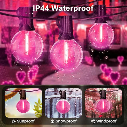 LAMPHOME 26FT G40 LED Outdoor Valentine's Day String Lights, Pink Valentines Decorations Lights with 13 Shatterproof Globe Bulbs, Hanging Patio Lights for Home Balcony Backyard Garden Party Wedding