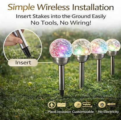 plplaaoo Outdoor Solar Globe Lights – 2 Pcs Cracked Glass Solar Stake Lights with Color Changing LED Bulbs, Waterproof Solars Pathway Light for Garden, Yard & Christmas Decoration (IP65)