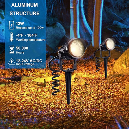 SUNVIE 12W Low Voltage Landscape Lighting Landscaping Lights with Connectors Outdoor LED Landscape Light 3000K Waterproof Tree Flag Lights Low Voltage Lighting with Stand for Garden Yard Path, 16 Pack